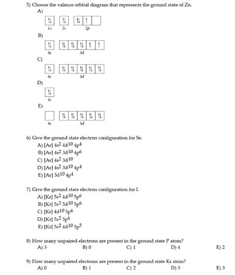 SOLVED: 5) Choose the valence orbital diagram that represents the ground state of Zn. A) 1s 2s ...