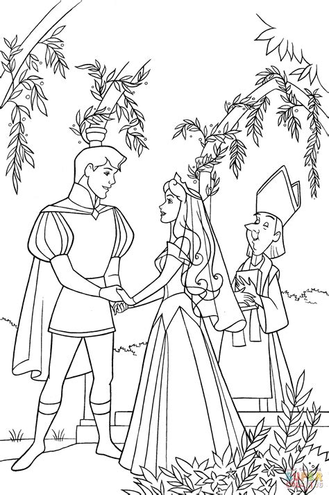 Aurora and Phillip Holds Hands coloring page | Free Printable Coloring Pages