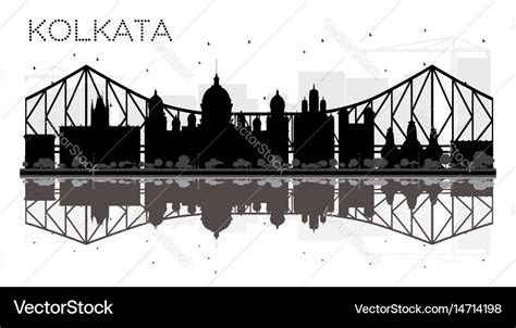 Kolkata city skyline black and white silhouette Vector Image