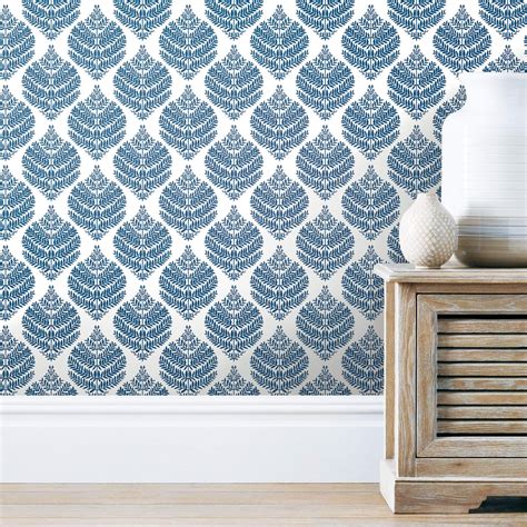 Hygge Fern Damask Peel and Stick Wallpaper - Blue & White – US Wall Decor