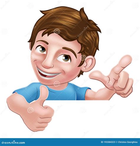 Boy Kid Thumbs Up Cartoon Child Peeking Over Sign Stock Vector - Illustration of education ...