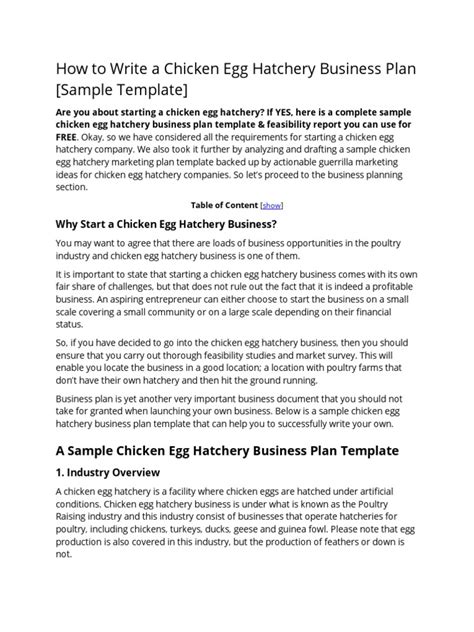 Chicken Egg Hatchery Business Plan | PDF | Poultry Farming | Chicken