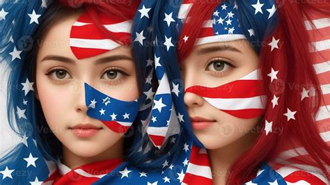 Illustration of people faces made out of usa flag colors, copy space. Ai Generated 28670142 ...