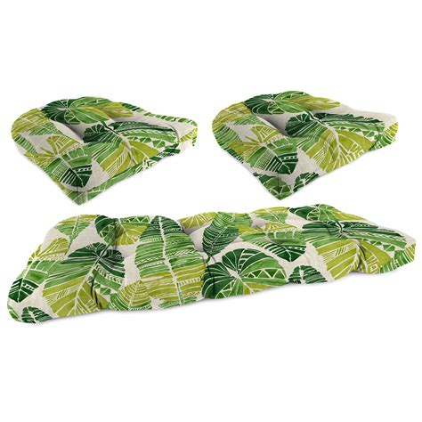 Jordan Manufacturing 3-Piece Hixon Palm Green Leaves Tufted Outdoor Cushion with 1 Wicker Bench ...