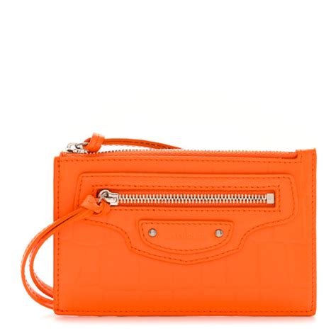 BALENCIAGA Calfskin Crocodile Embossed Neo Classic Card Holder Orange 1339589 | FASHIONPHILE