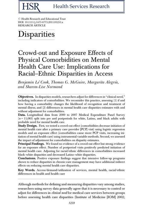 (PDF) Influence of Comorbidities on Mental Health Care and Mental Health Care Disparities