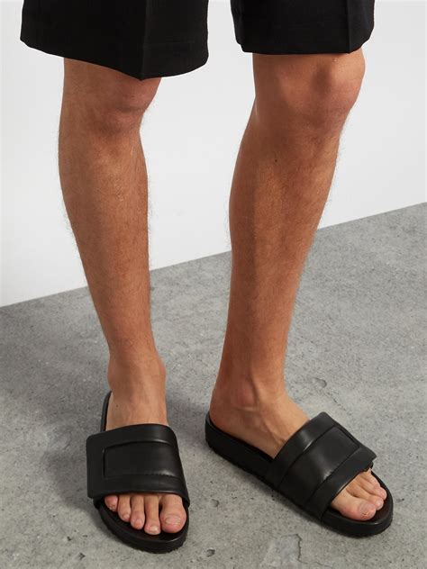 Maison margiela Quilted Leather Slides in Black for Men | Lyst