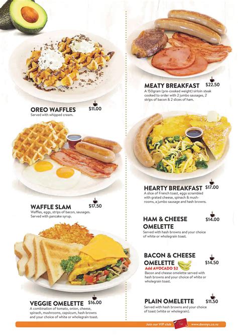 Menu at Denny's fast food, Auckland, 51 Hobson St