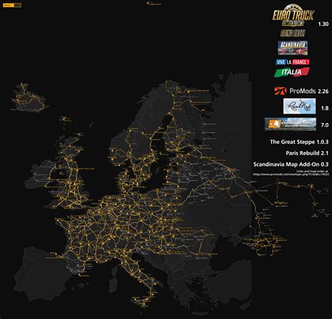 Here's what ETS 2's full map looks like with all DLC, ProMods, RusMap, Southern Region Map, The ...