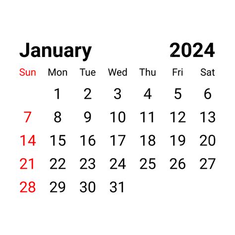 Calendar January 2024 Vector January 2024 Calendar Monthly Calendar ...