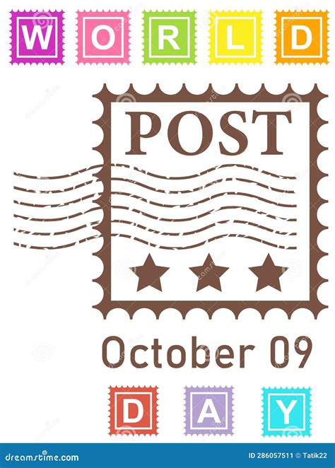 World Post Day. Stamps and Brown Stamp. Mail Delivery Stock Vector ...