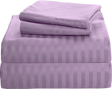 300 Thread Count Lilac Sheets - 100% Egyptian cotton Sateen Striped 4 Piece King Sheet Set ...
