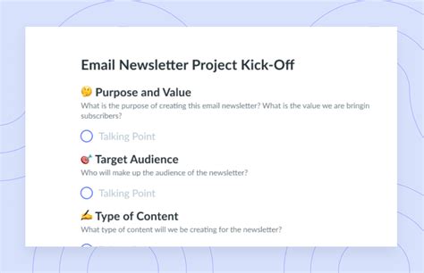 Email Newsletter Project Kick-Off Template | Fellow.app