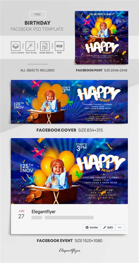 Birthday - Free Facebook Cover Template in PSD + Post + Event cover ...