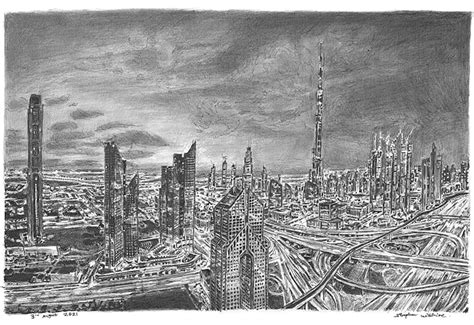 Buy the Original Artwork of Dubai skyline at night