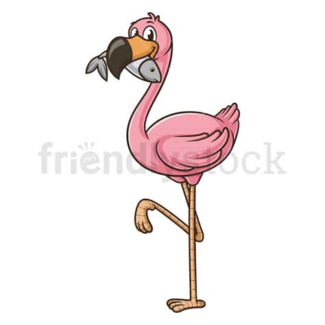 Flamingo Eating Fish Cartoon Clipart Vector - FriendlyStock