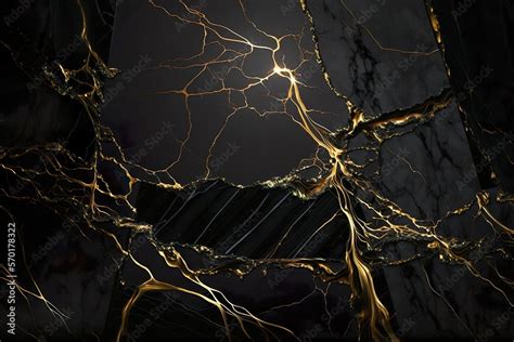 Polished black marble with gold veins. Abstract background texture ...