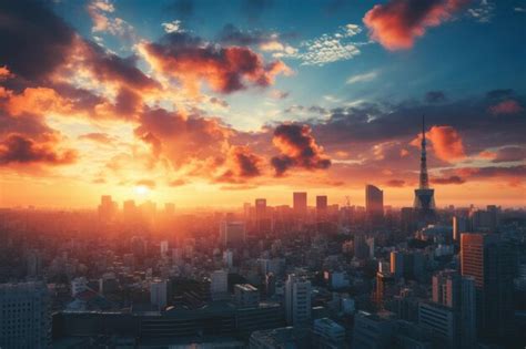 Premium Photo | Cityscapes view sunset of Tokyo city Japan