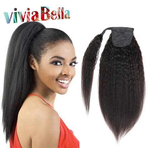 Ponytail Human Hair Kinky Straight 12" 26" Brazilian Virgin Hair Kinky Curly Drawstring Ponytail ...