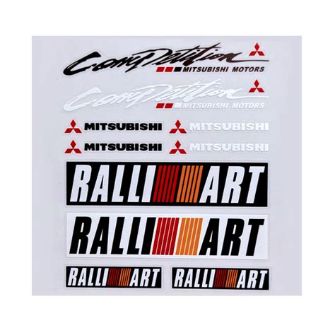 RALLIART Logo Sticker PU 3D Car Side Rear Emblem Badge Sticker Decal for Mitsubishi Whole SET ...