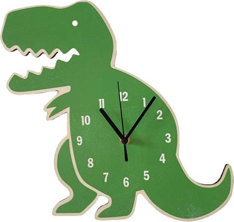 Learning Clock For Kid Cartoon Dinosaur Wall Clock Silents Movement Clock Wooden Wall Clocks ...