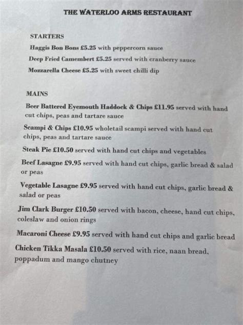 menu pub - The Waterloo Arms | Historic Coaching Inn and Restaurant