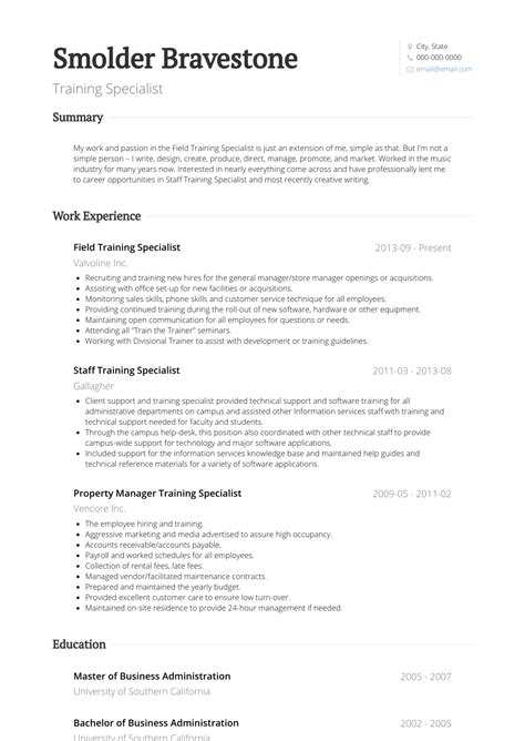 Training - Resume Samples and Templates | VisualCV