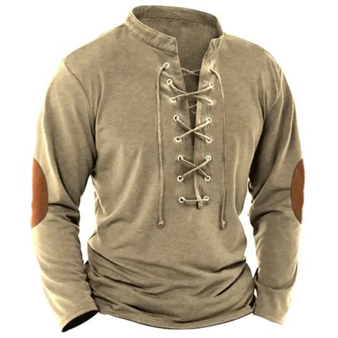 Plus Size Men's Retro Lace Up Casual T-Shirt - Cotosen.com