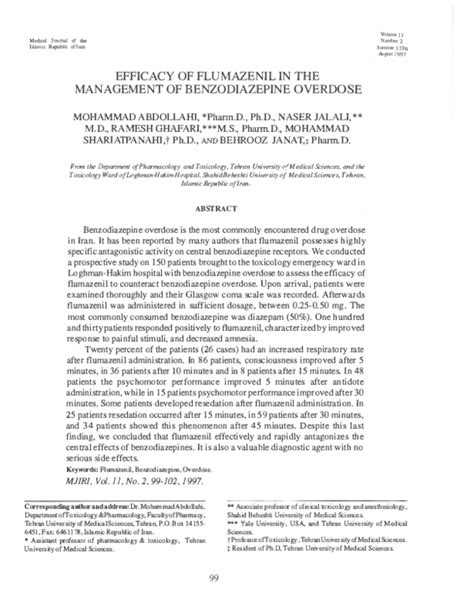 (PDF) Efficacy of flumazenil in the management of benzodiazepine ...