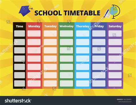 School timetable for six studying days. Everyday planner with bright glowing background. Vector ...