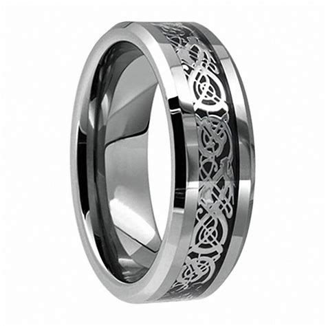 8mm mens silver celtic dragon inlay tungsten carbide fancy engagement ...