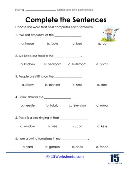 Complete the Sentence Worksheets - 15 Worksheets.com