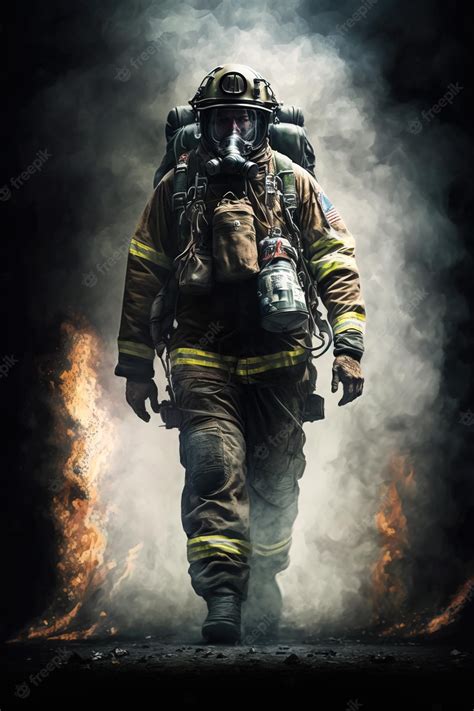 Premium Photo | Firefighter works on fire fireman walks inside burning ...