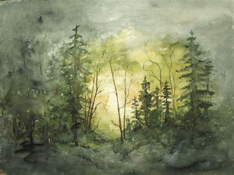 Watercolor Landscape Painting Archival Print, forest painting, watercolor forest, watercolor ar ...