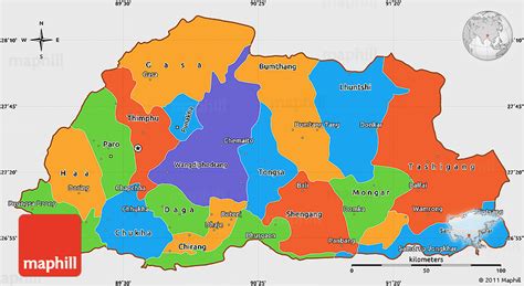 Political Simple Map of Bhutan, single color outside