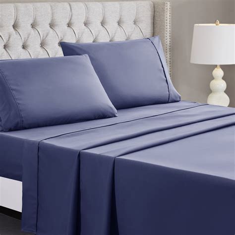 HIG, 4 Piece Queen Size Solid Bed Sheets - Navy Luxury Bedding Set ...