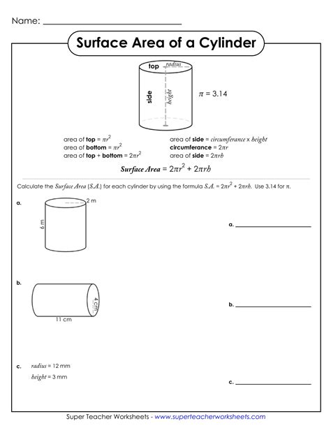 Surface Area Volume Cylinder Worksheet