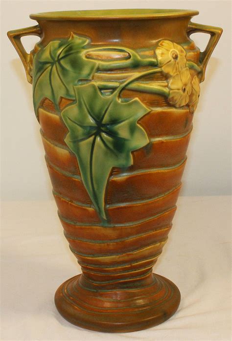 Roseville Pottery Luffa Brown Vase 692-14 from Just Art Pottery | Brown vase, Pottery art ...