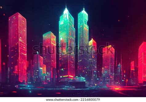 Futuristic City Concept Art Cityscape Night Stock Illustration ...