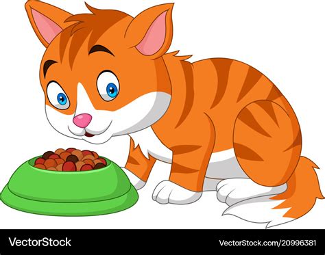 Cartoon funny cat eating Royalty Free Vector Image