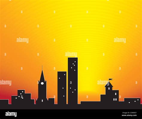 City silhouette over sunset. Abstract illustration Stock Photo - Alamy