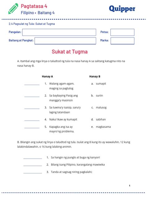 ME Fil 4 Q1 0204 - Worksheets - Pagsulat NG Tula - Sukat at Tugma | PDF