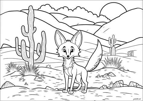 Smart fox in the desert - Foxes Adult Coloring Pages