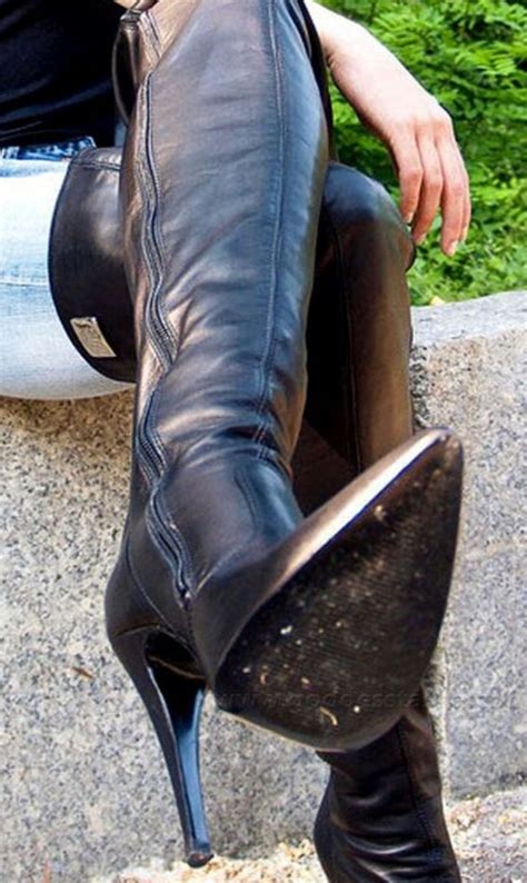 Pin by Andola on boots | Leather high heel boots, Leather thigh high ...