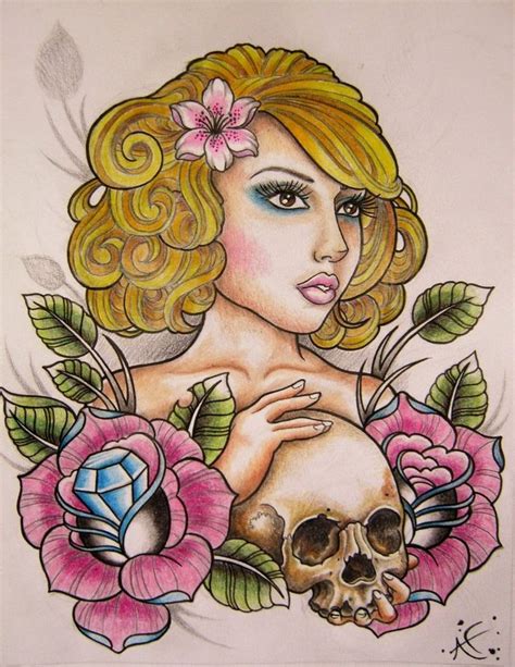 Lady and Skull by Frosttattoo on DeviantArt | Drawings, Skull, Art