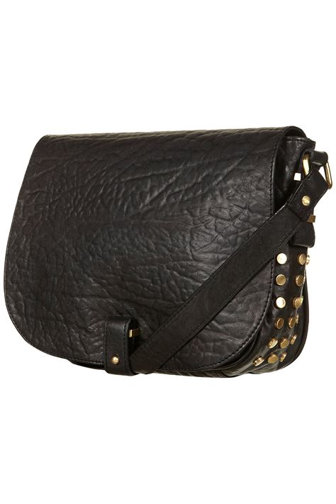 Lyst - Topshop Black Leather Stud Crossbody Bag in Black