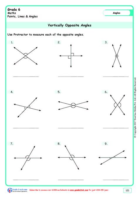 Lines And Angles Worksheet Grade 6