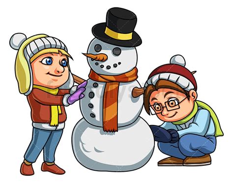 Kids Building A Snowman Cartoon Vector Clipart - FriendlyStock