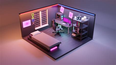 ArtStation - 3d isometric gaming room design | Game Assets