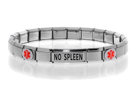 Dolceoro - Modular Charm Medical Alert ID Bracelet Jewelry - "NO SPLEEN" - For 7-3/4" Wrist ...